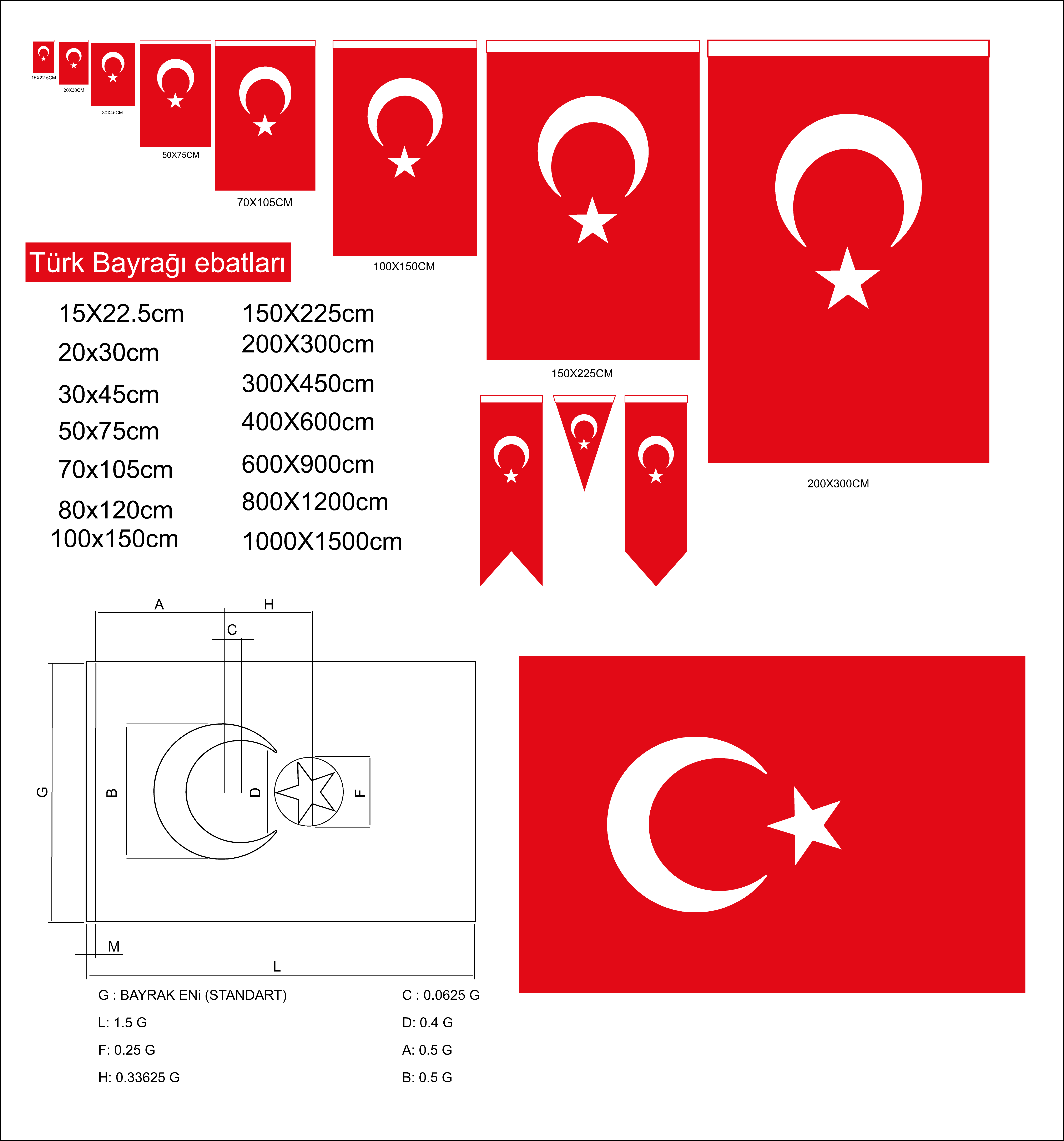 Türk Bayrağı Ölçüleri ve Fiyatları - Plan Bayrak